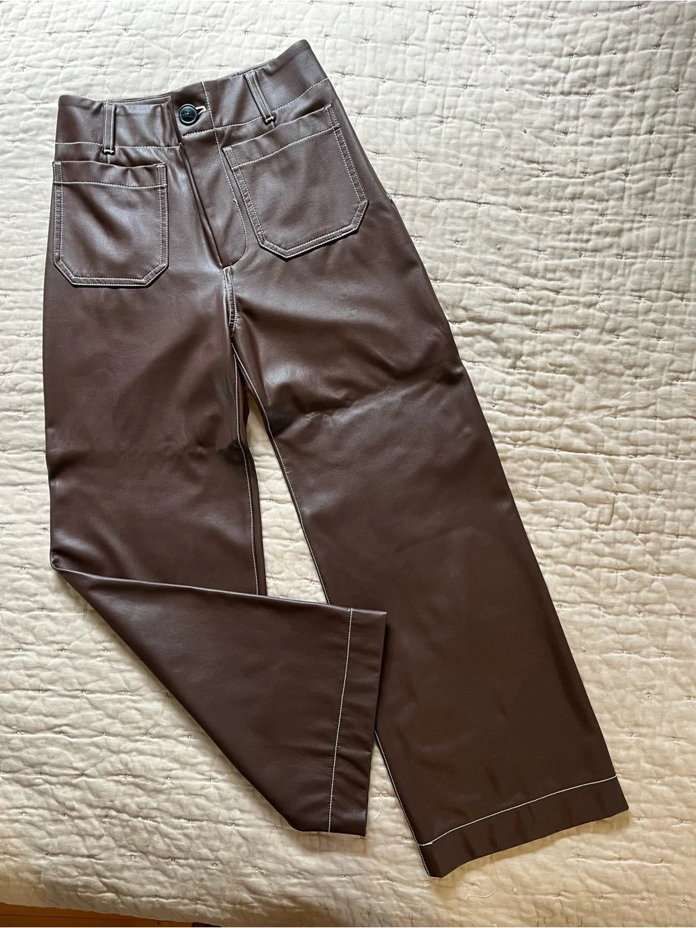Colette Crop Wide-Leg Faux Leather Pants in Chocolate